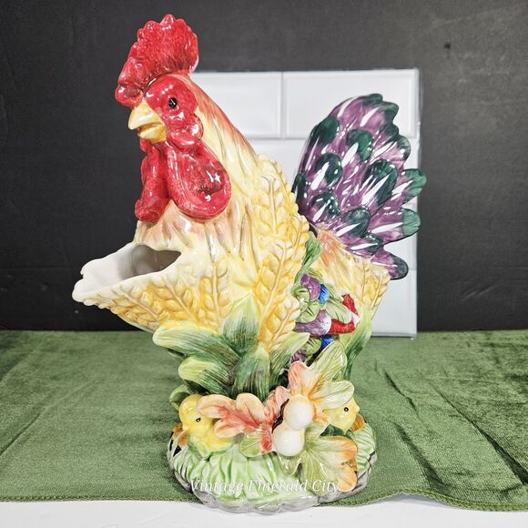 Vtg Decorative Chicken Hand-painted Ceramic 3D Rooster Pitcher Bird Water Jug - Picture 12 of 12